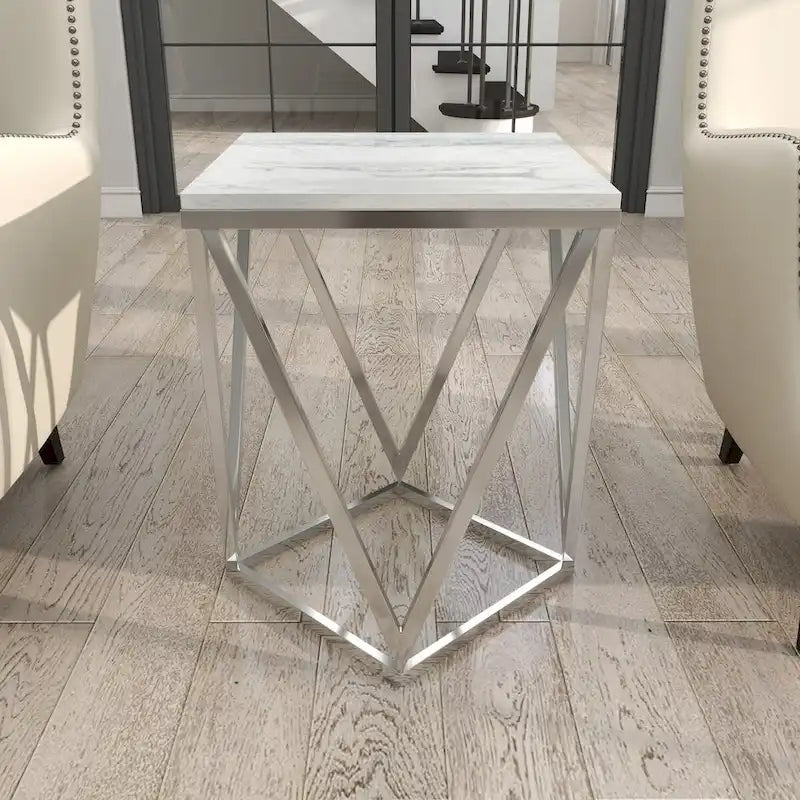 Table d'appoint en acier inoxydable avec plateau en marbre - Argent