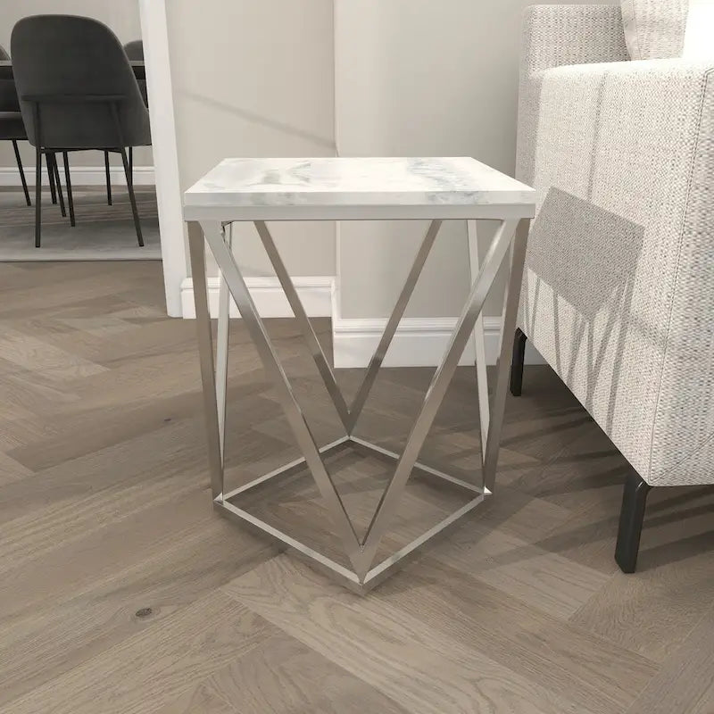 Table d'appoint en acier inoxydable avec plateau en marbre - Argent