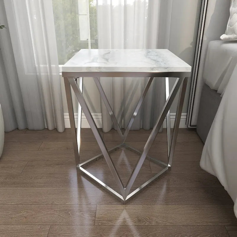 Table d'appoint en acier inoxydable avec plateau en marbre - Argent