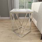 Table d'appoint en acier inoxydable avec plateau en marbre - Argent