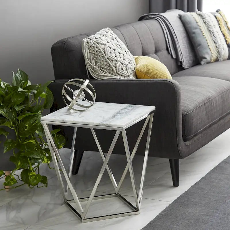 Table d'appoint en acier inoxydable avec plateau en marbre - Argent