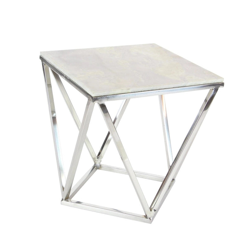 Table d'appoint en acier inoxydable avec plateau en marbre - Argent