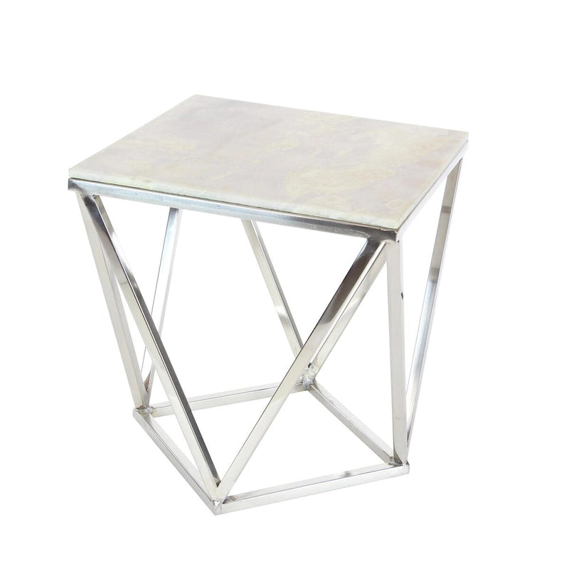 Table d'appoint en acier inoxydable avec plateau en marbre - Argent