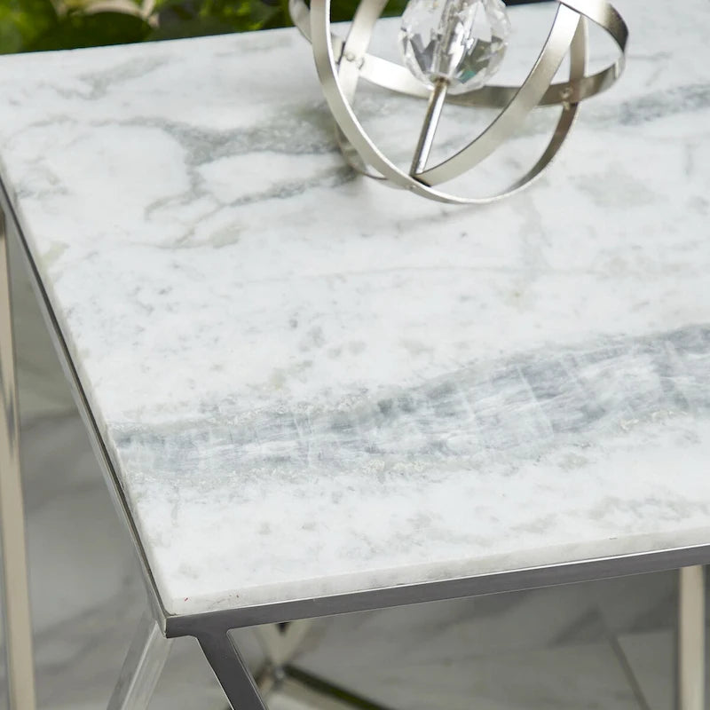 Table d'appoint en acier inoxydable avec plateau en marbre - Argent