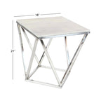 Table d'appoint en acier inoxydable avec plateau en marbre - Argent