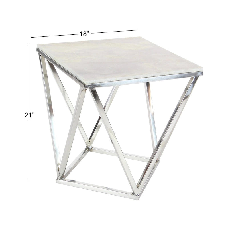 Table d'appoint en acier inoxydable avec plateau en marbre - Argent