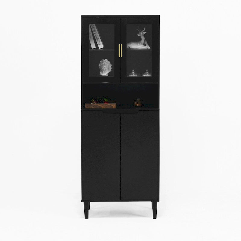Meuble de rangement haut avec portes vitrées et tiroirs
