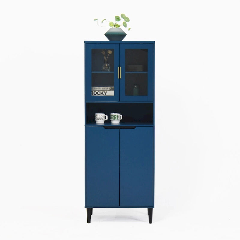 Meuble de rangement haut avec portes vitrées et tiroirs