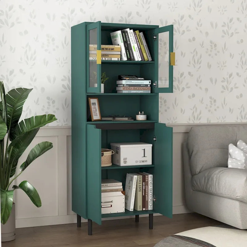 Meuble de rangement haut avec portes vitrées et tiroirs