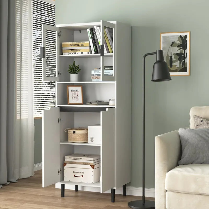Meuble de rangement haut avec portes vitrées et tiroirs