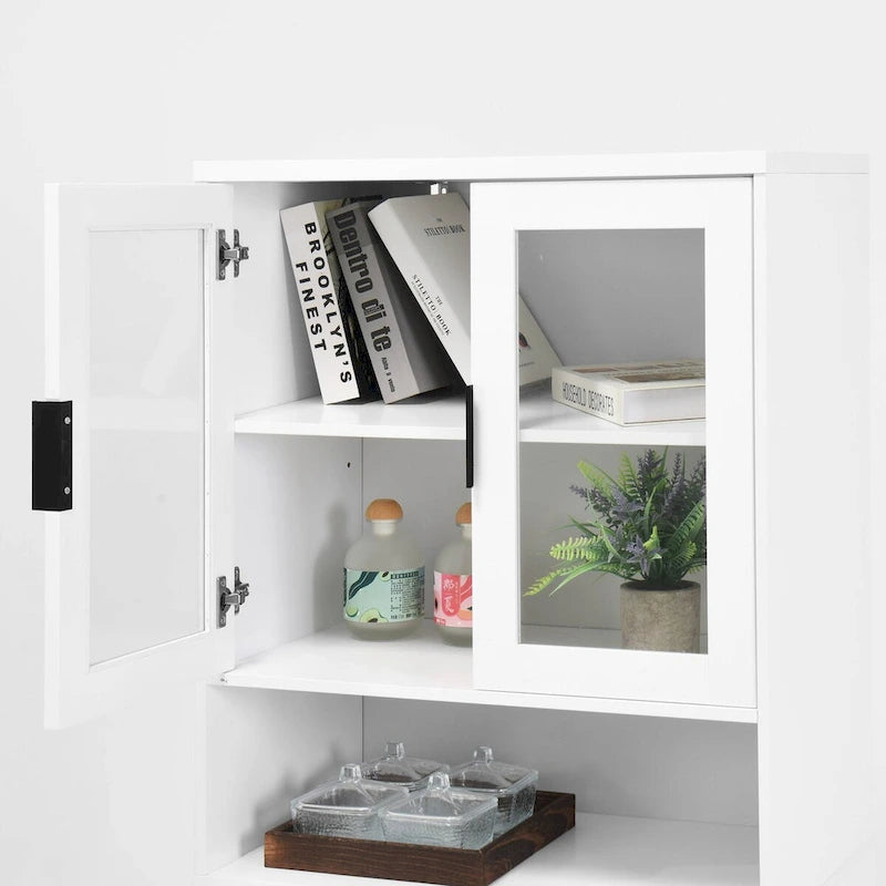Meuble de rangement haut avec portes vitrées et tiroirs