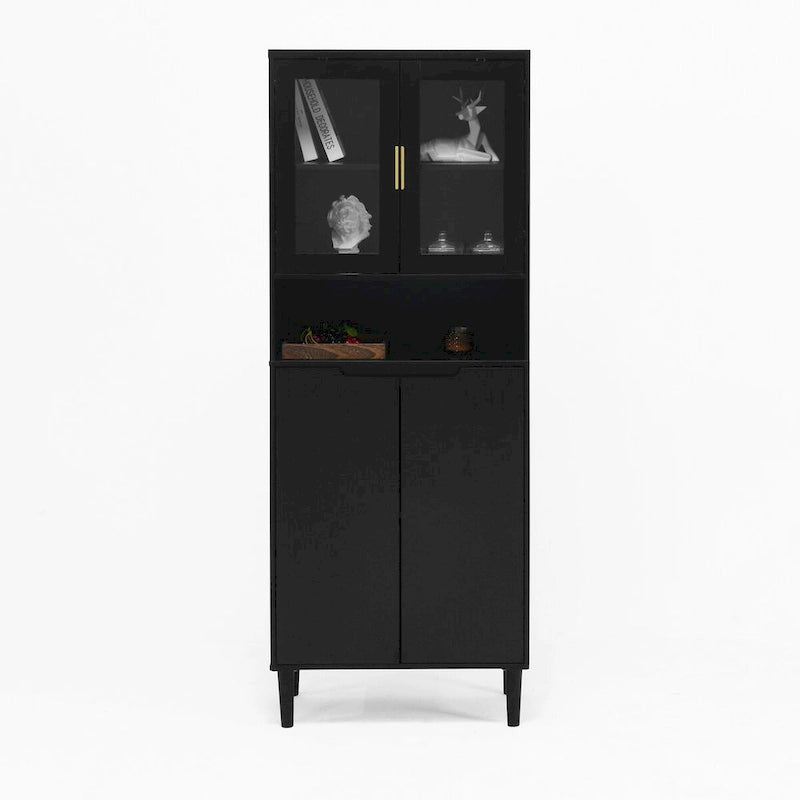 Meuble de rangement haut avec portes vitrées et tiroirs