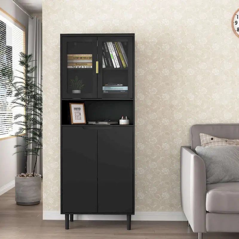Meuble de rangement haut avec portes vitrées et tiroirs