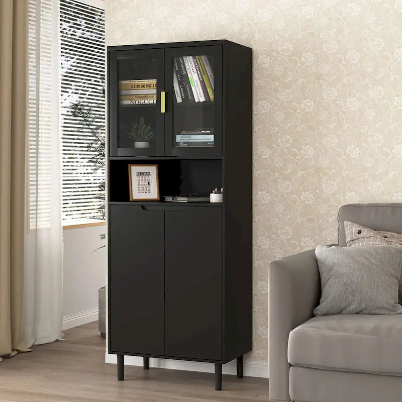 Meuble de rangement haut avec portes vitrées et tiroirs