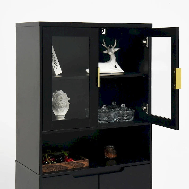 Meuble de rangement haut avec portes vitrées et tiroirs