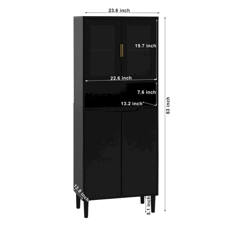 Meuble de rangement haut avec portes vitrées et tiroirs