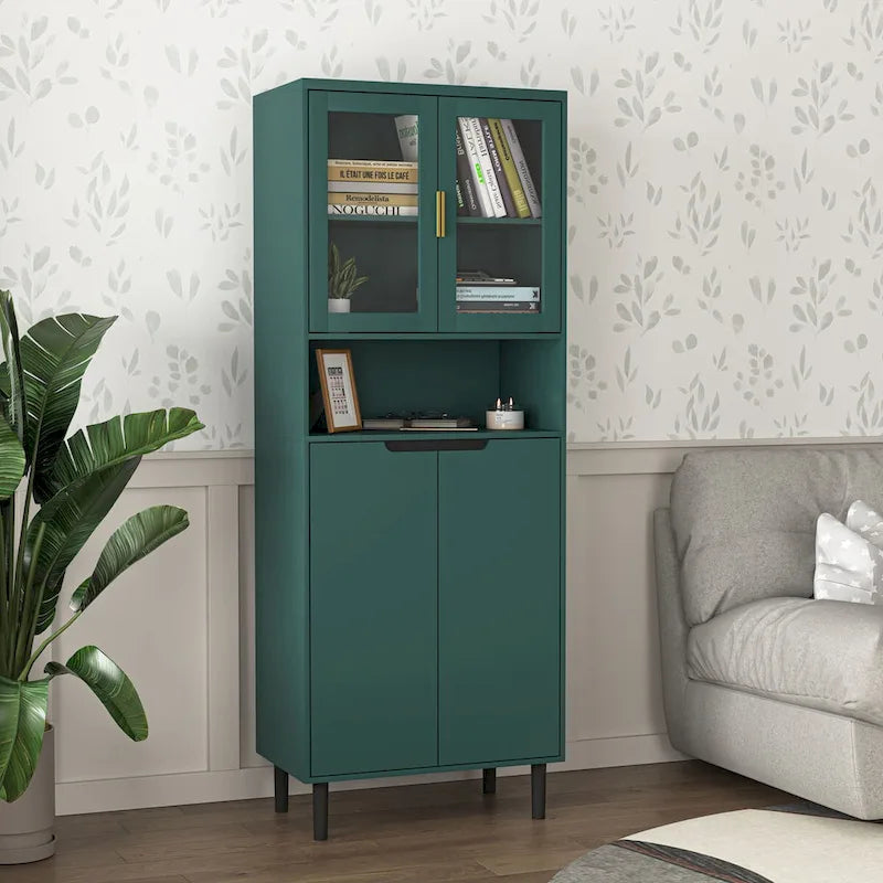 Meuble de rangement haut avec portes vitrées et tiroirs