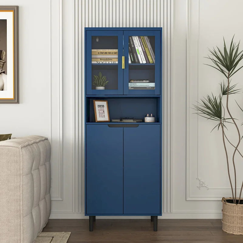 Meuble de rangement haut avec portes vitrées et tiroirs