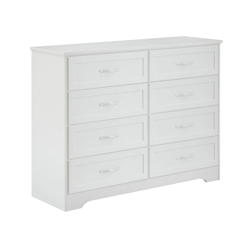 Commode blanche à 8 tiroirs avec poignées dorées