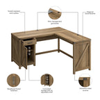 Bureau d'angle 60 W avec meuble de rangement – Style ferme moderne